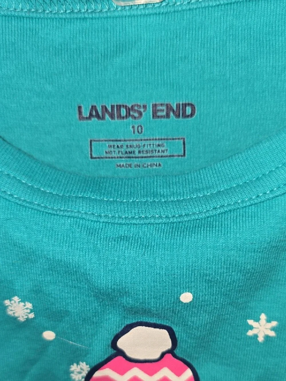 Lands' End Teal Penguin Pajama Set with Pink & Purple Accents